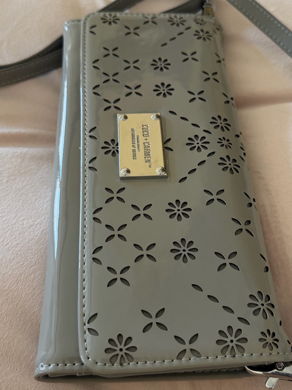 Coco + Carmen Gray Patent Floral Cutout Crossbody